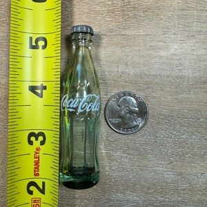 Cute Mini Coca Cola Vintage 3 inch Green Glass Bottle Metal Cap Rare